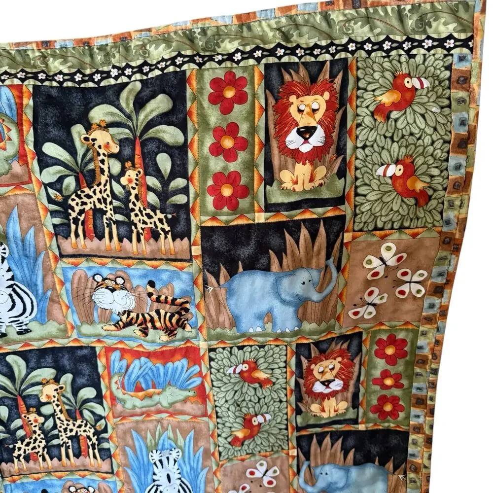 Handmade Baby Quilt Jungle Animals Two Piece Set Lion Zebra Giraffe Elephant